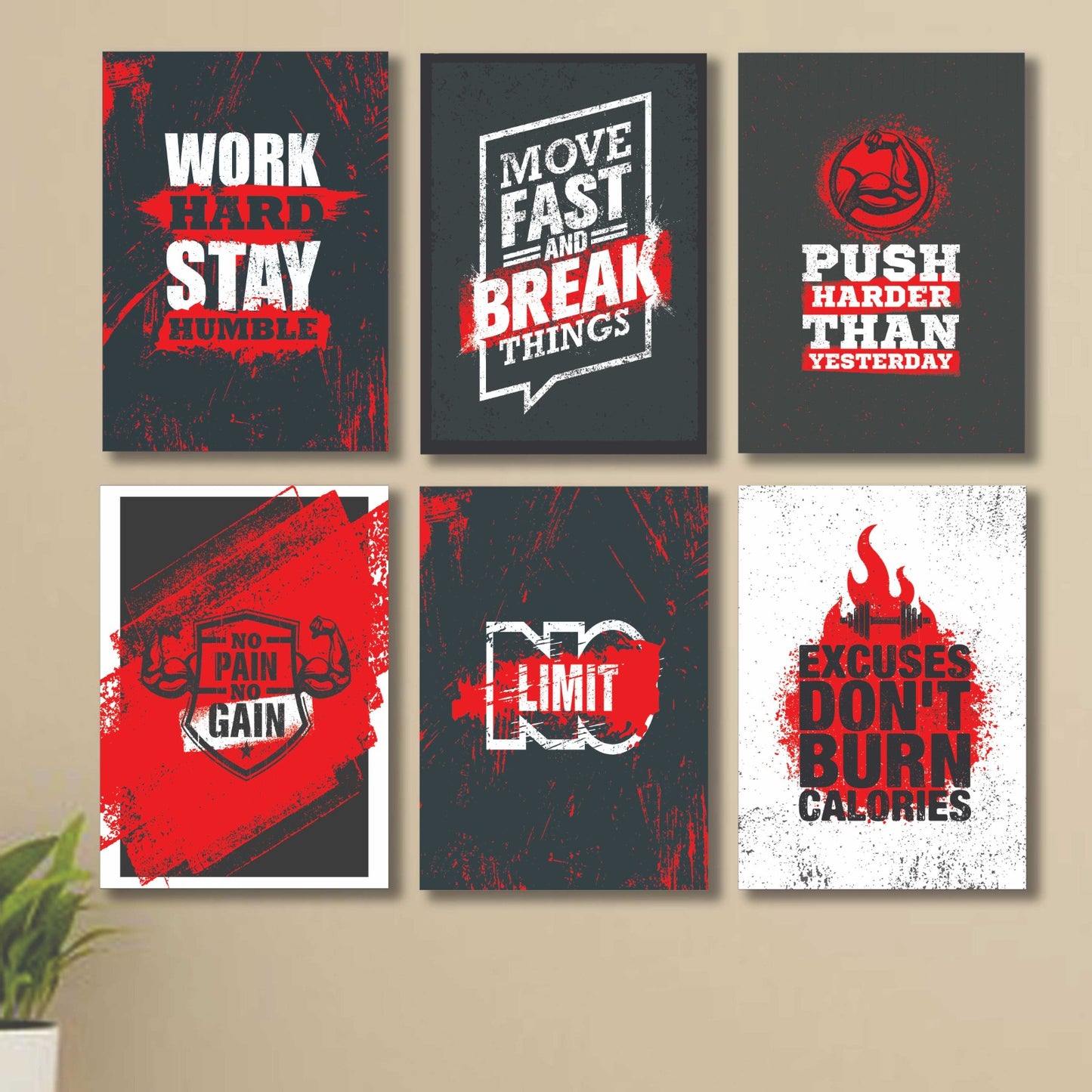 6 PC Wall Decor Cardboard Phototiles With Double Tape For Back Sticking Red And White Motivational Quotes(5*7size)
