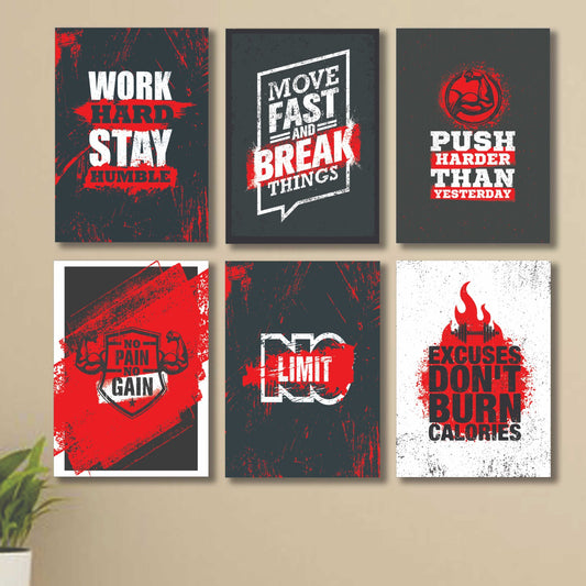 6 PC Wall Decor Cardboard Phototiles With Double Tape For Back Sticking Red And White Motivational Quotes(5*7size)