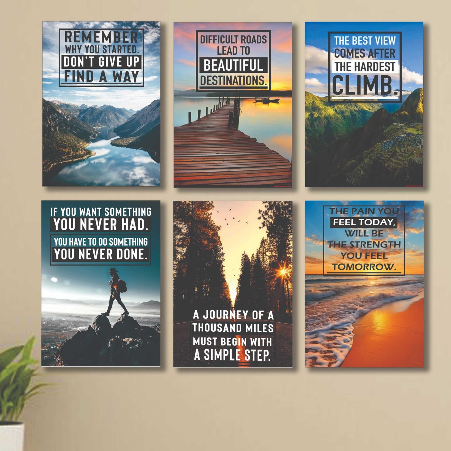 6 PC Motivating Quote Wall Decor Cardboard Phototiles Durable Stylish Elegant And Inspiring - 5*7