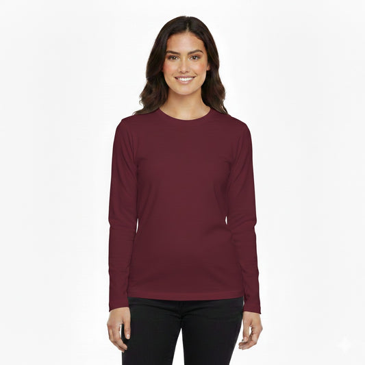Basic Round Neck Full Sleeves T-Shirt For Women – Soft & Comfortable Casual Wear (Random Color Size Medium)