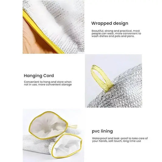 Multipurpose Wire Dishwashing Gloves | Dishwashing Rags For Wet And Dry, Steel Wire Miracle Cleaning Cloth With Glove Shape - (2 Piece)