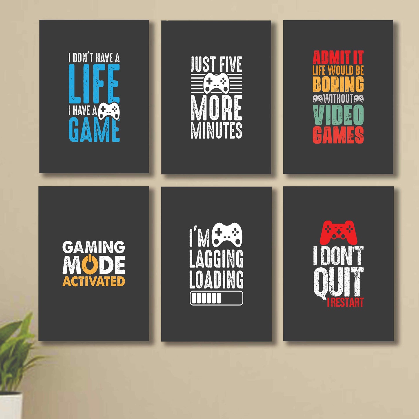 set of 6 Motivational sticky canvas frames for wall decore / sticky phototiles