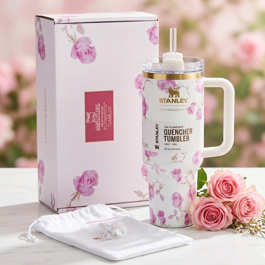 Stanley x LoveShackFancy Limited Edition 40oz Quencher H2.0 FlowState Tumbler – Floral Collaboration Collection ( White Floral )