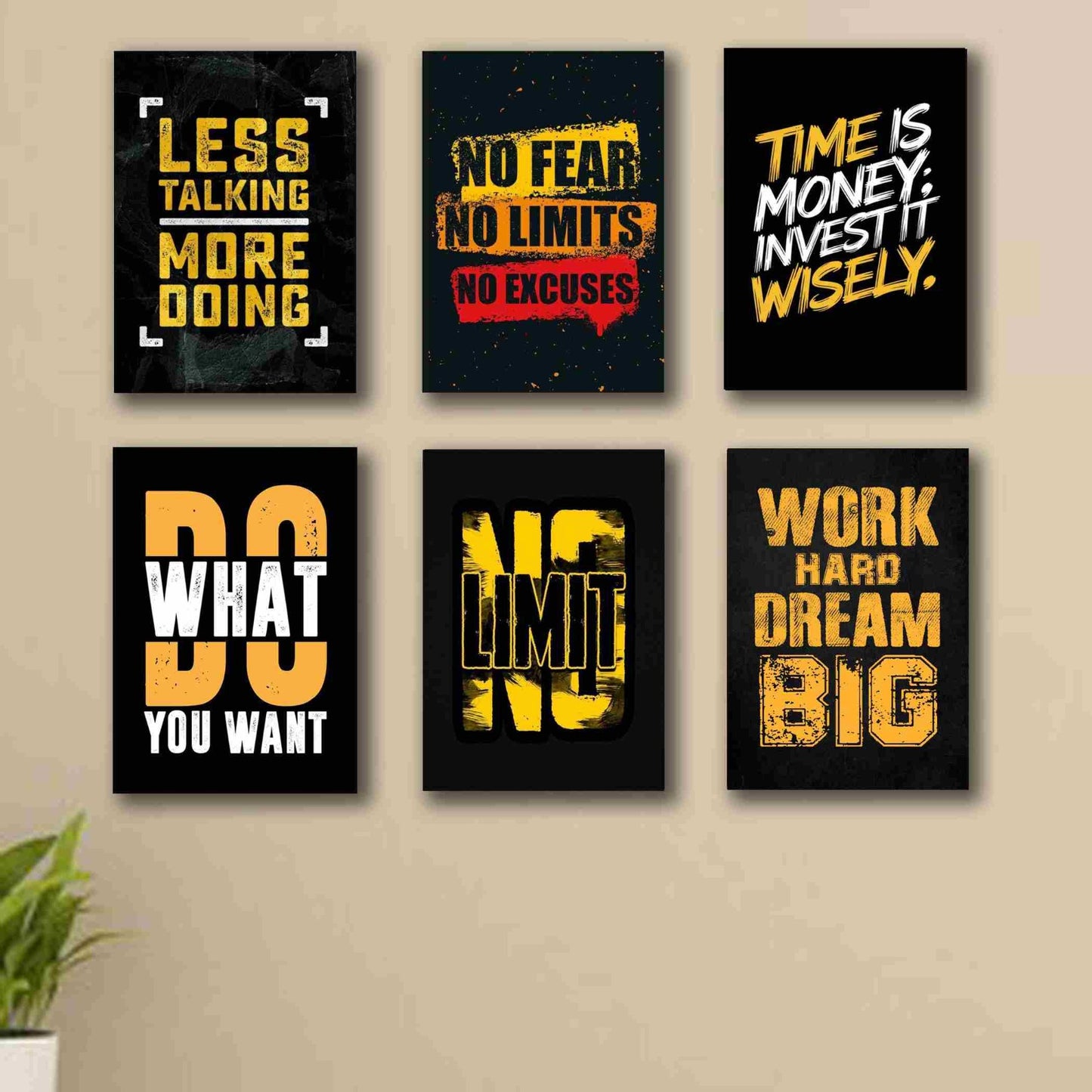 6 PC Wall Decor Cardboard Phototiles With Double Tape For Back Sticking Motivational No Fear Great Mind Set(5*7size)
