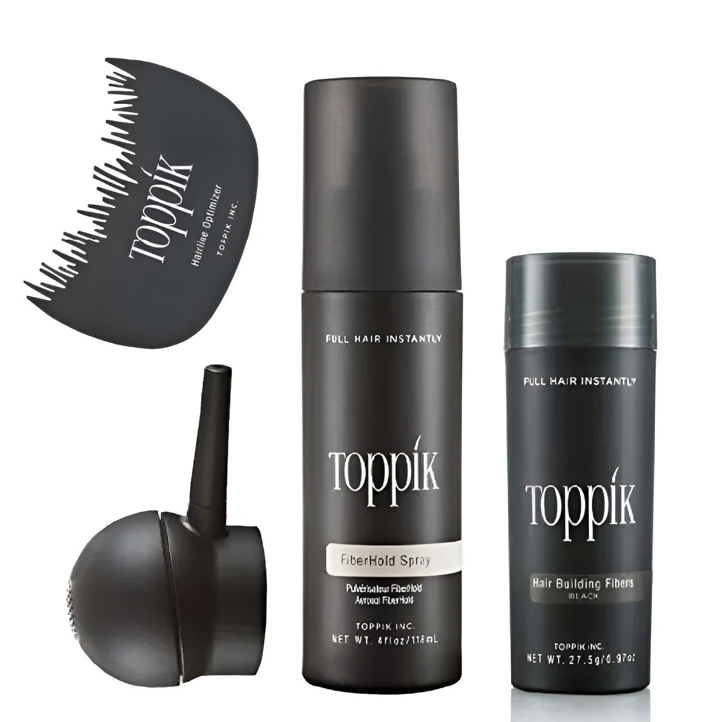 Toppik Hair Building Fiber ( 27.5g ) Pack of 4 Complete Kit – Toppik Hair Fiber +  Applicator + Holding Spray + Comb -  Black