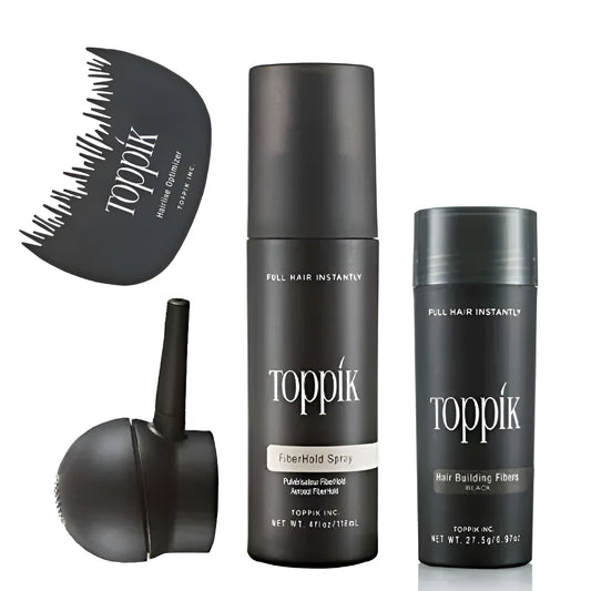 Toppik Hair Building Fiber ( 27.5g ) Pack of 4 Complete Kit – Toppik Hair Fiber +  Applicator + Holding Spray + Comb -  Black